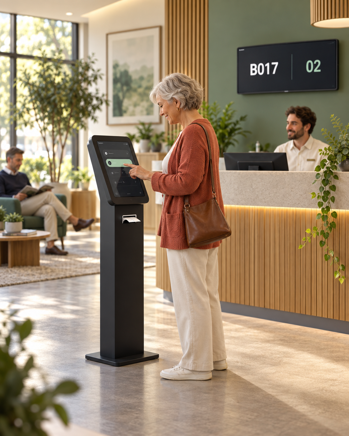 Aufrufsystem mit Ticketterminal, Warteanzeige und Empfang