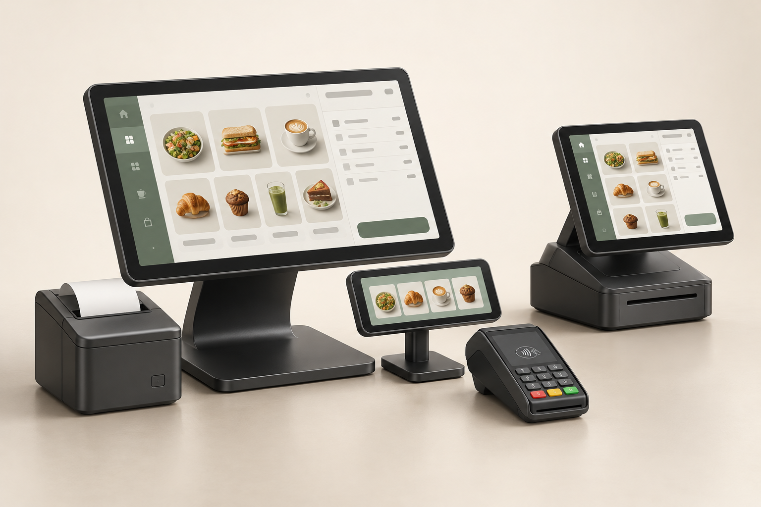 Produktkonzept: normale Touchscreen-Kassen mit Belegdrucker und Kundendisplay