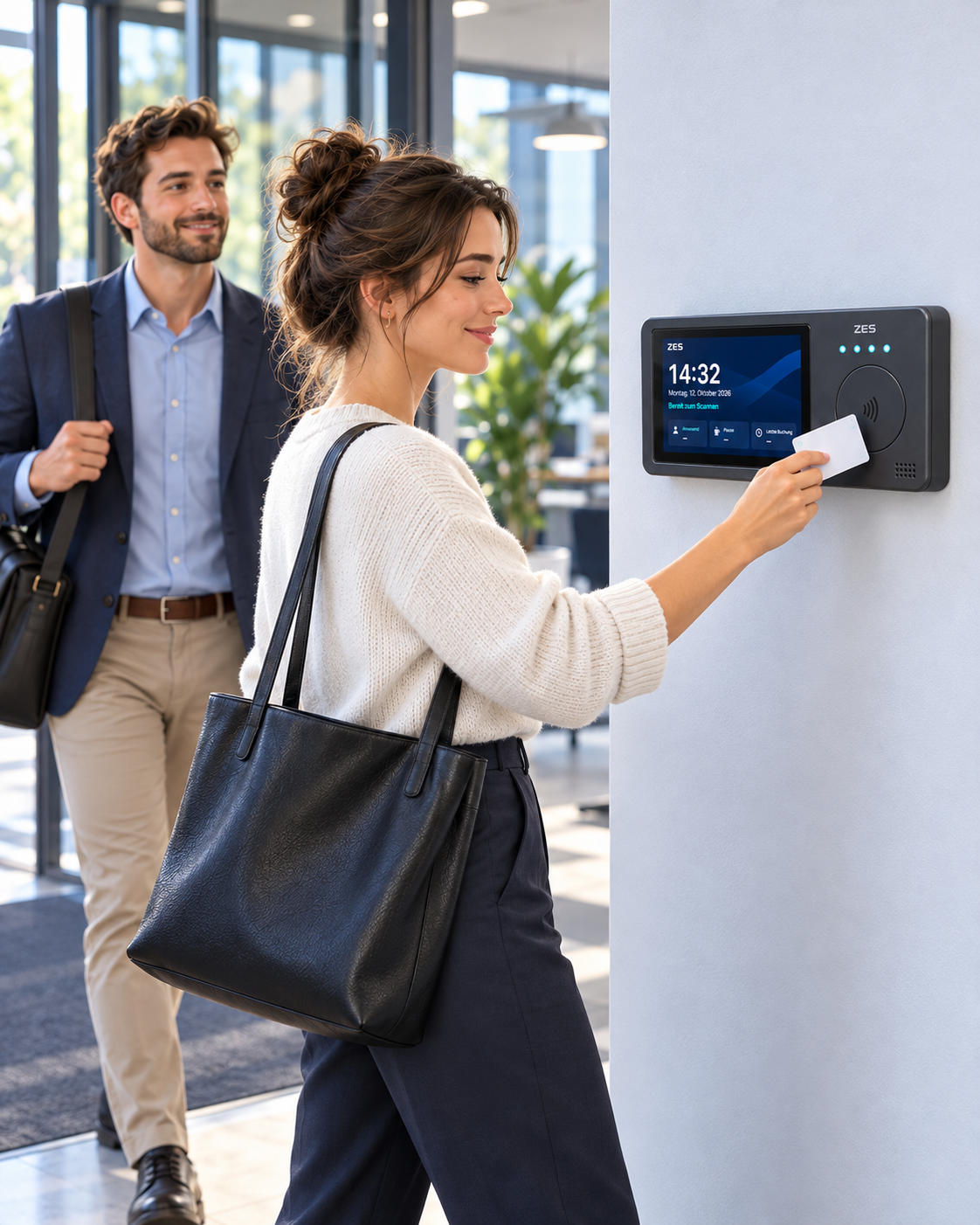 Mitarbeitende erfassen ihre Zeit am ZES Core Terminal